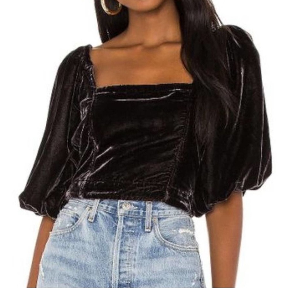 FREE PEOPLE Marie Puff-sleeve Velvet Top